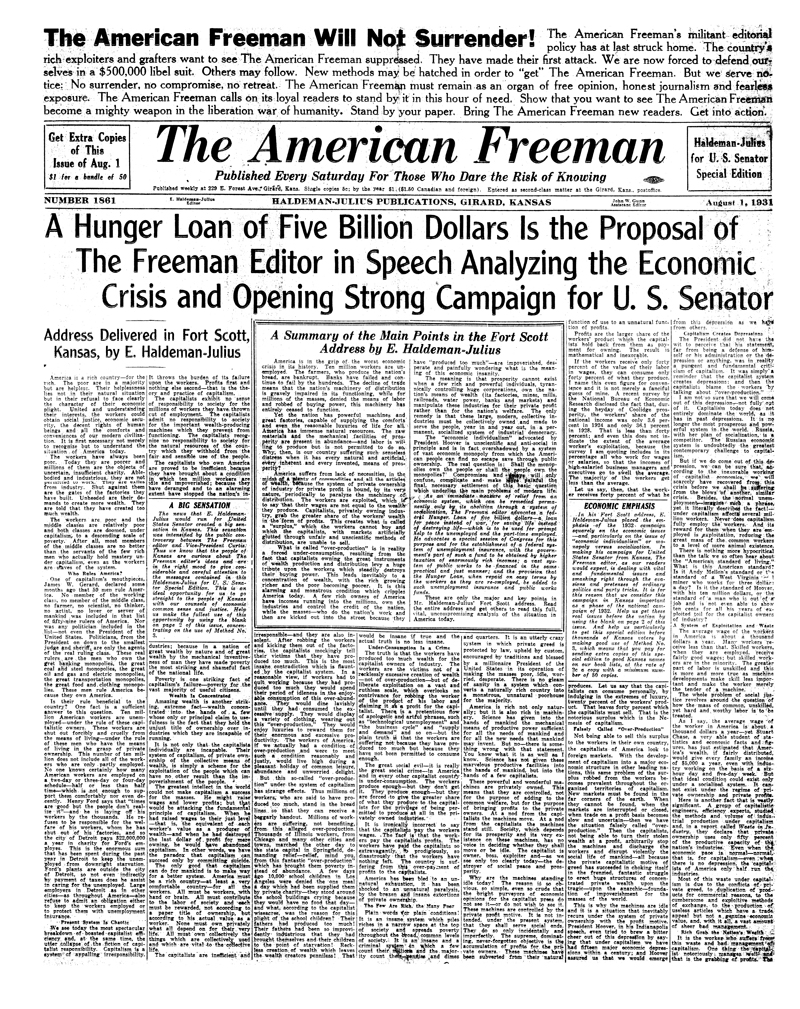 (image for) The American Freeman, Number 1861, August 1, 1931